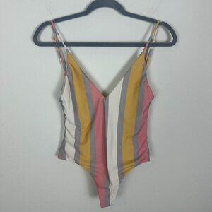 House of Harlow One Piece Swim Suit M Multicolor Stripe Boho Summer Vacation